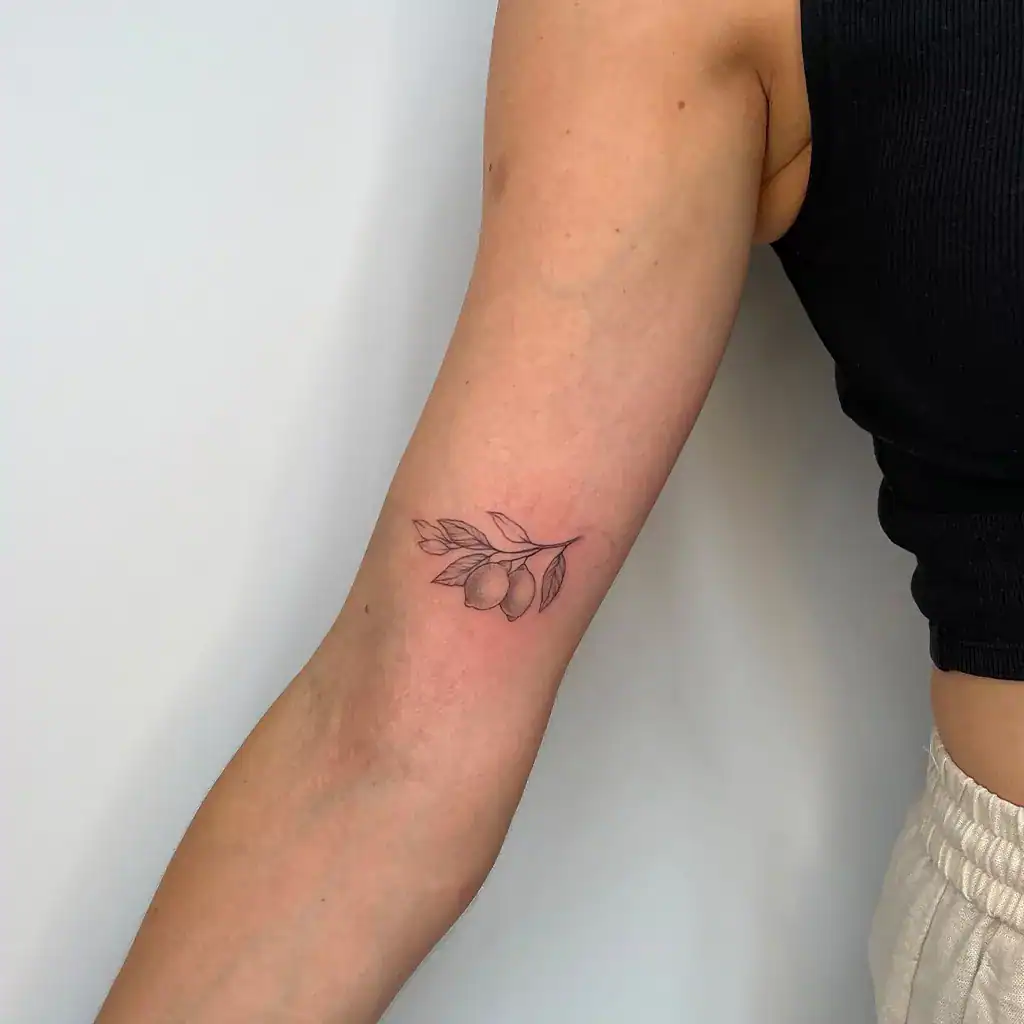 Fineline, Whip Shading Tattoos Filigrane Zitronenzweig Tätowierung - Fineline Tattoo München