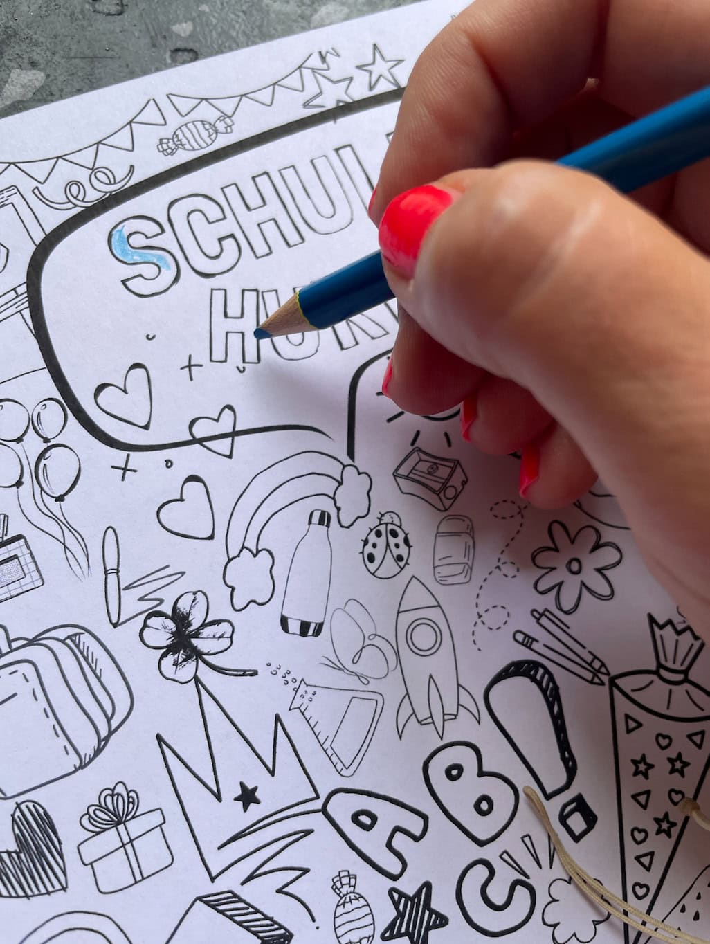 Einschulungsgeschenk zum Ausmalen von Schulskizzen