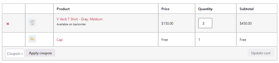 result of example rule on cart page
