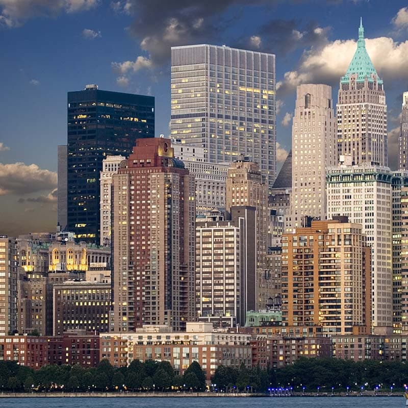 Skyscrapers on the Manhattan waterfront.