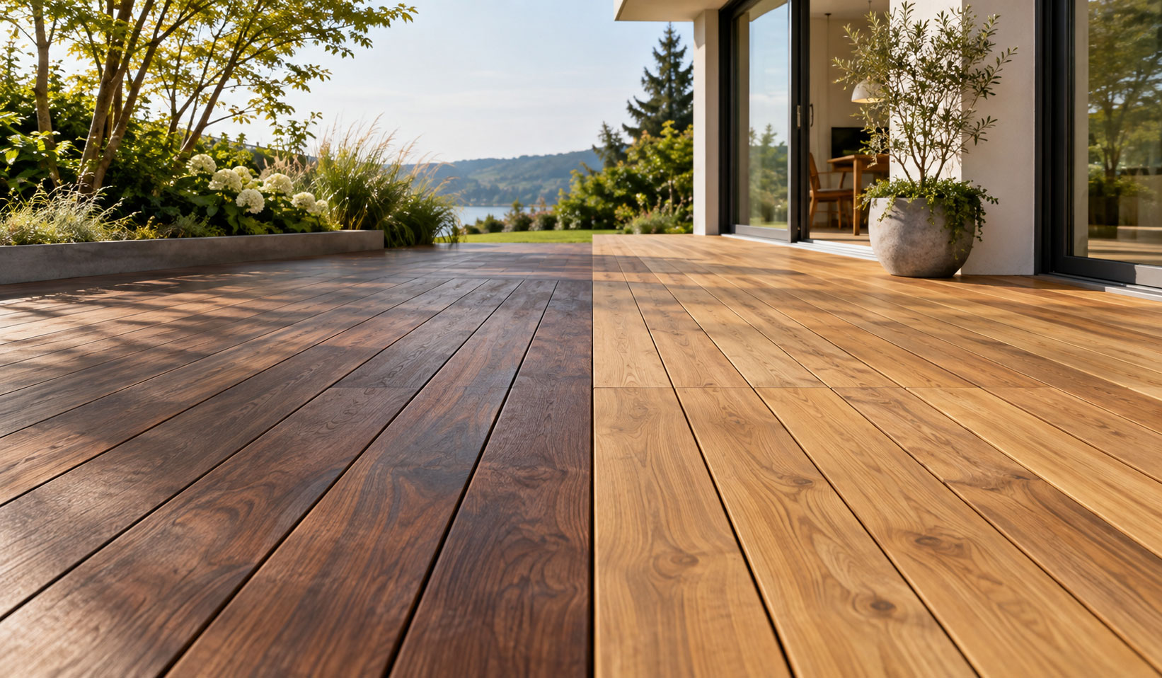 Moderne Terrasse mit Seeblick