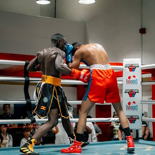 Elite fighters square off in our Dubai ring, trading powerful blows as an engaged crowd fuels the intensity of the bout.