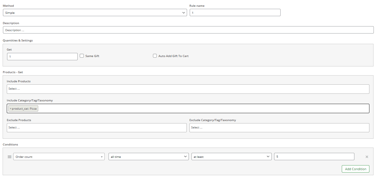 Gift rule set on order count