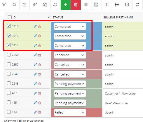 Bulk edit order status result