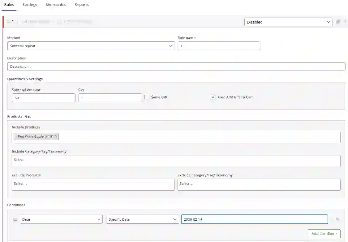 Giftit subtotal repeat rule