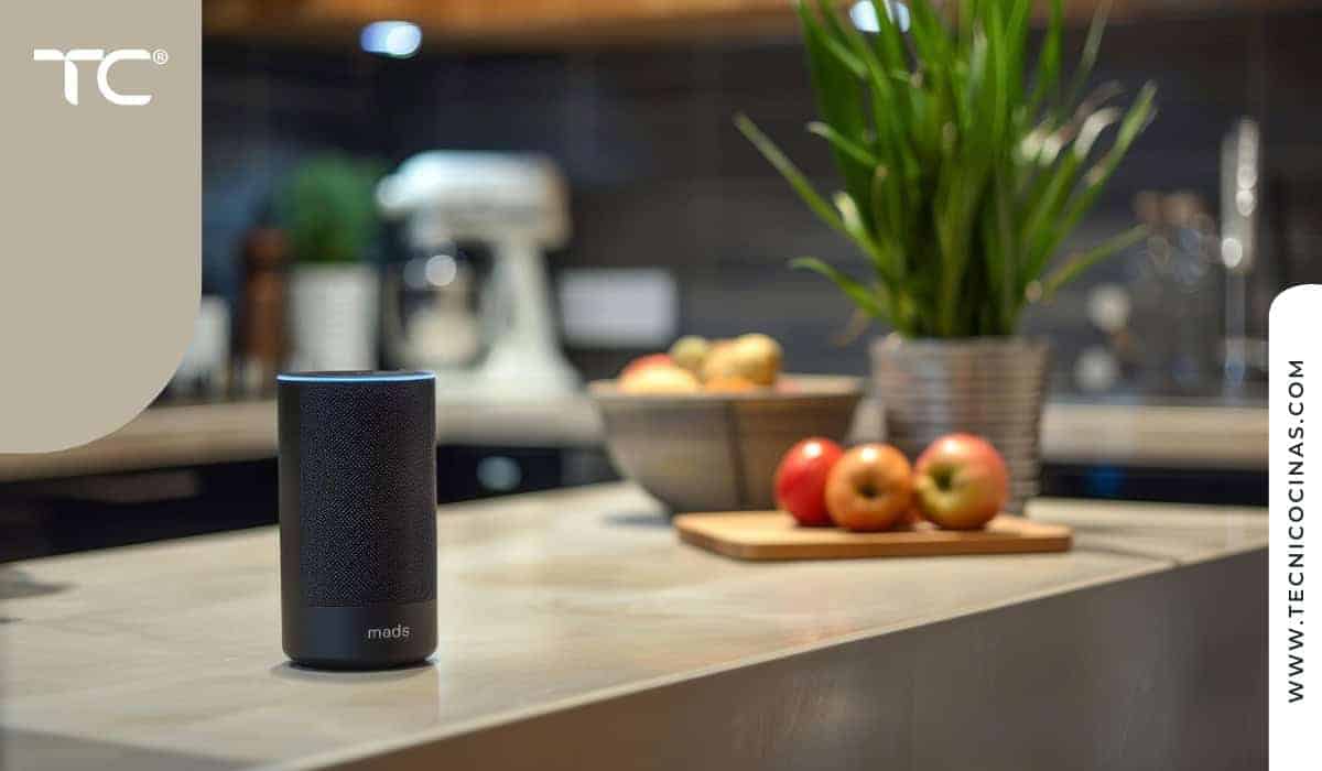 Cocina moderna con parlante para escuchar música, lo convierte en un lugar para descansar