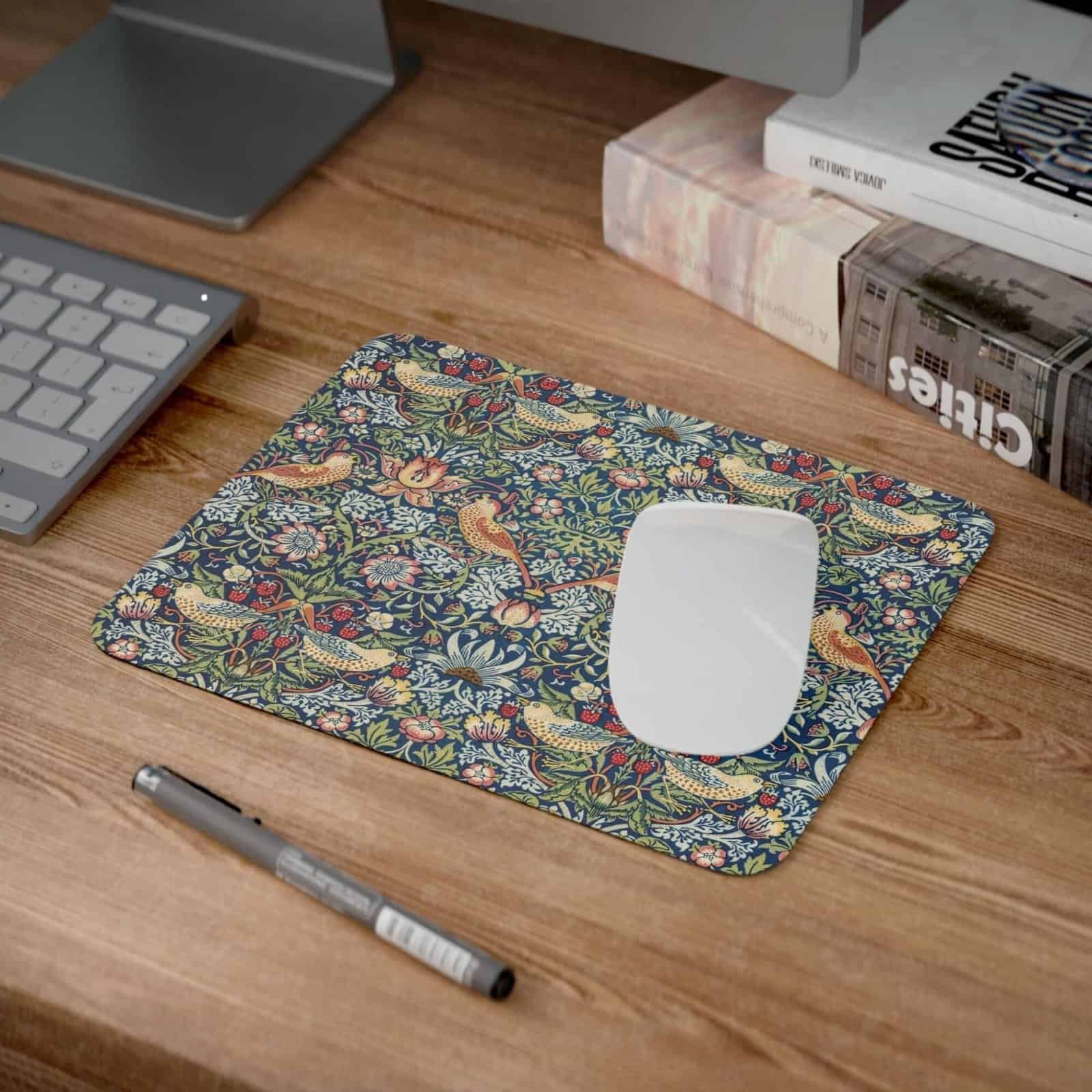 il_fullxfull.6131068788_ho00.jpg William Morris Mouse Pad - Strawberry Thief, Desk Organization, Non-Slip Rubber Base