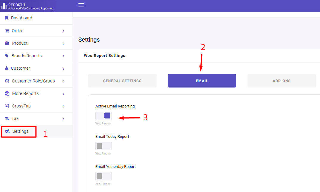 Enable email reporting in woocommerce report plugin