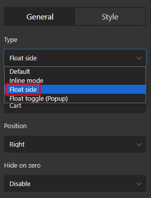 select float side type for mini cart in restaurant ordering form
