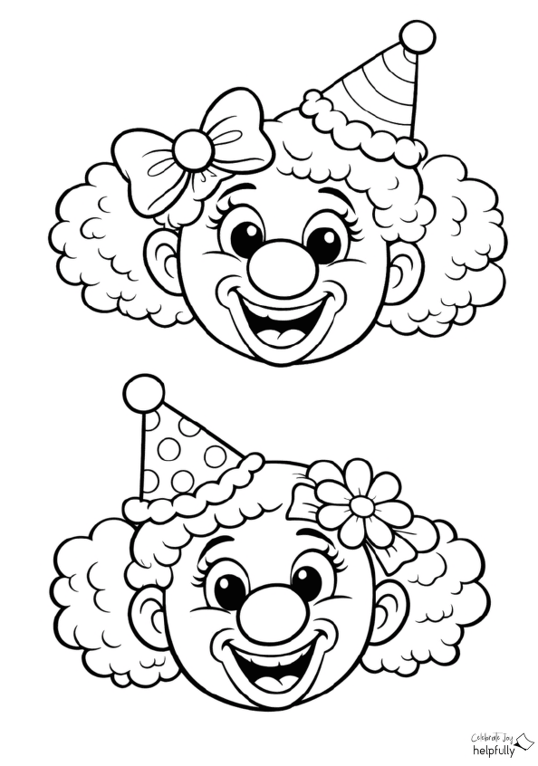 Clown Zwillinge zum Ausdrucken, Malen und Basteln