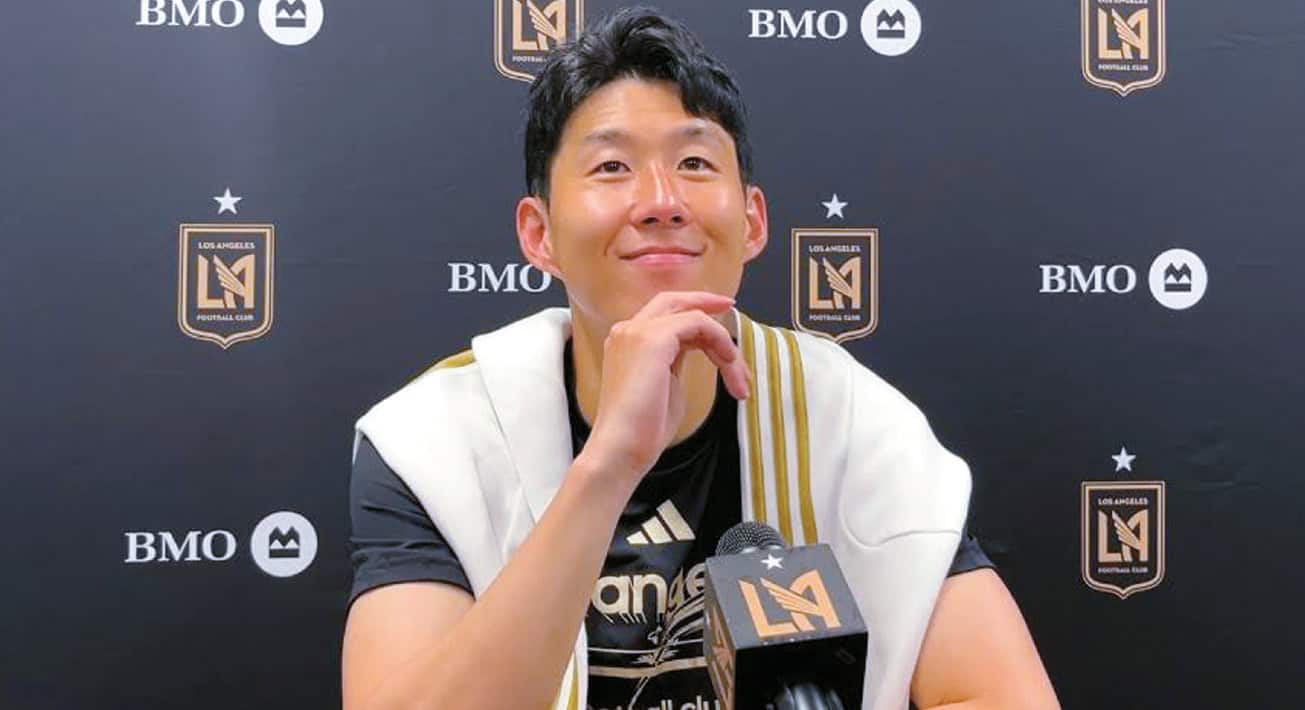 Heung-min Son listens to a reporter’s question during a post-match press conference after his MLS debut for LAFC.