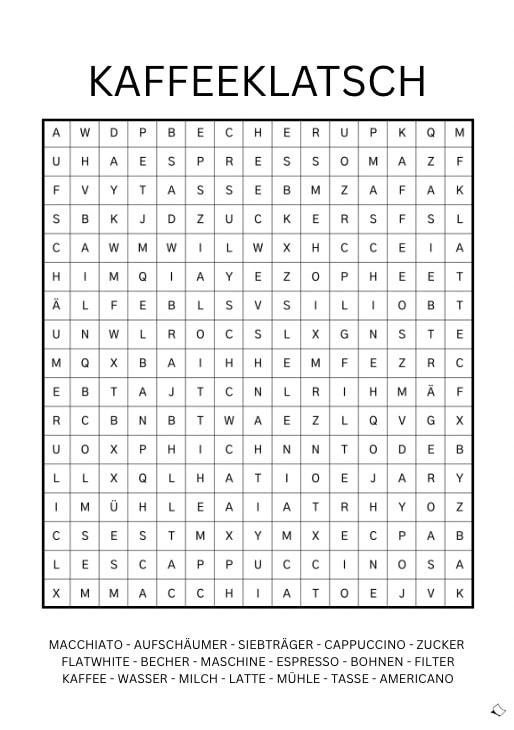 Suchsel als Wandbild rund um Kaffee zum Ausdrucken, toll als Geschenk