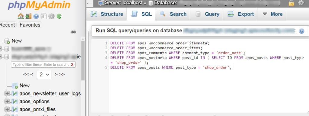 delete all orders and notes from database using sql