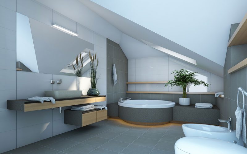 Badezimmer in Grau und Weiß