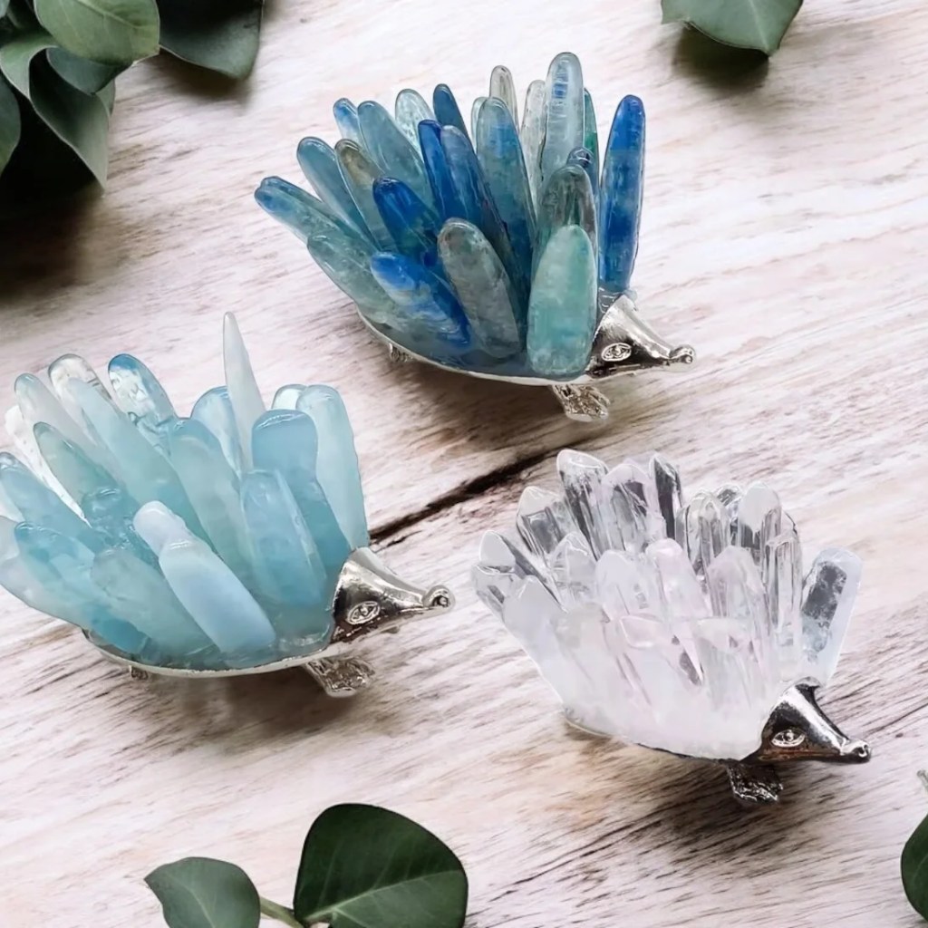 Crystal Echidna Figurines – Aquamarine, Clear Quartz & Blue Kyanite 2 Kjahli