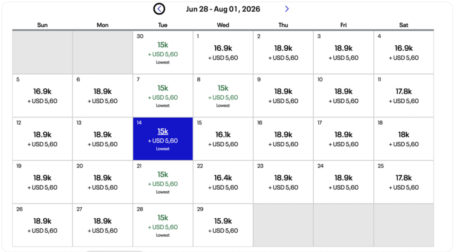 How to Book Tickets with United Miles 2 View 30-day calendar