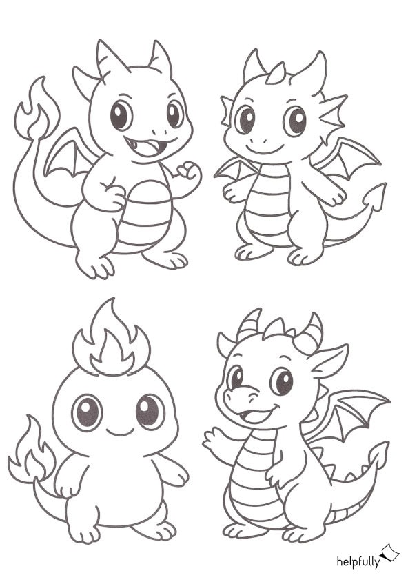 Malvorlage im Pokemon Style mit süßen Drachen