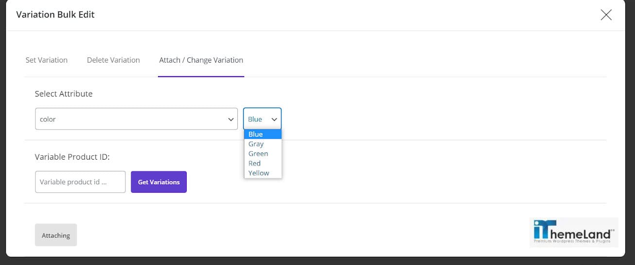 select the attributes related to that variation