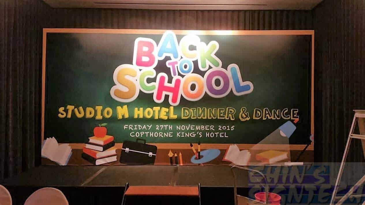 16 x 8ft Backdrop with back to school theme at copthorne king hotel