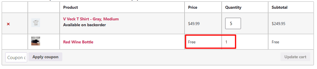 Result on get free gift after spending more than $50