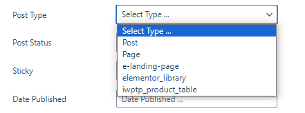 Select post type field in WordPress bulk edit form