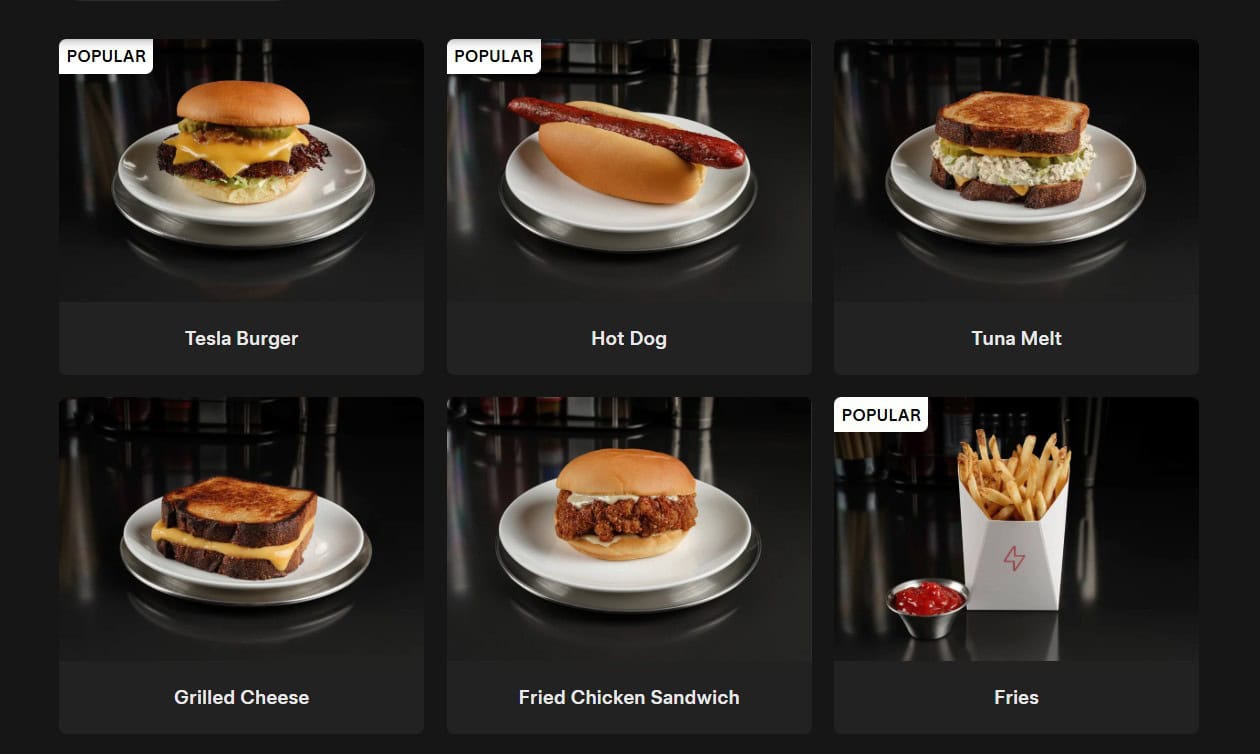 Tesla Diner menu