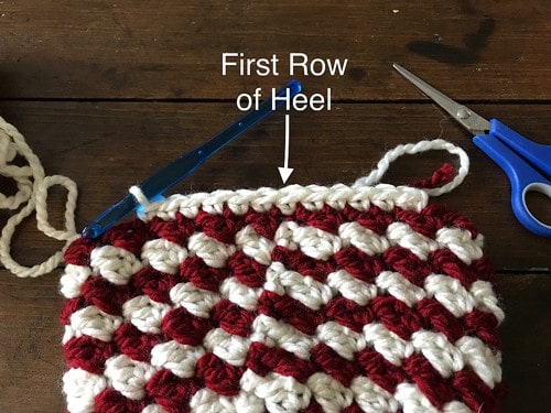 Instructional photo for crochet christmas stocking pattern