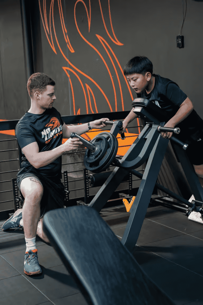 Weights training at No Limits Basketball gym to improve basketball strength and fitness.