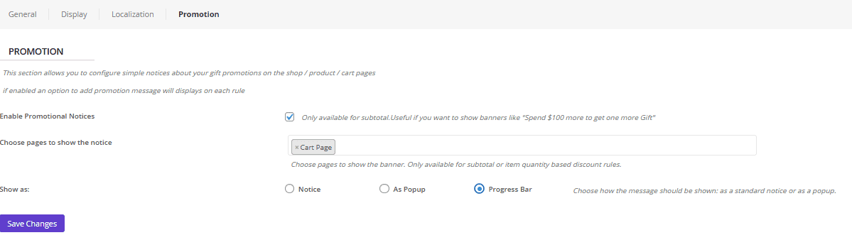 Set progress bar in cart page settings