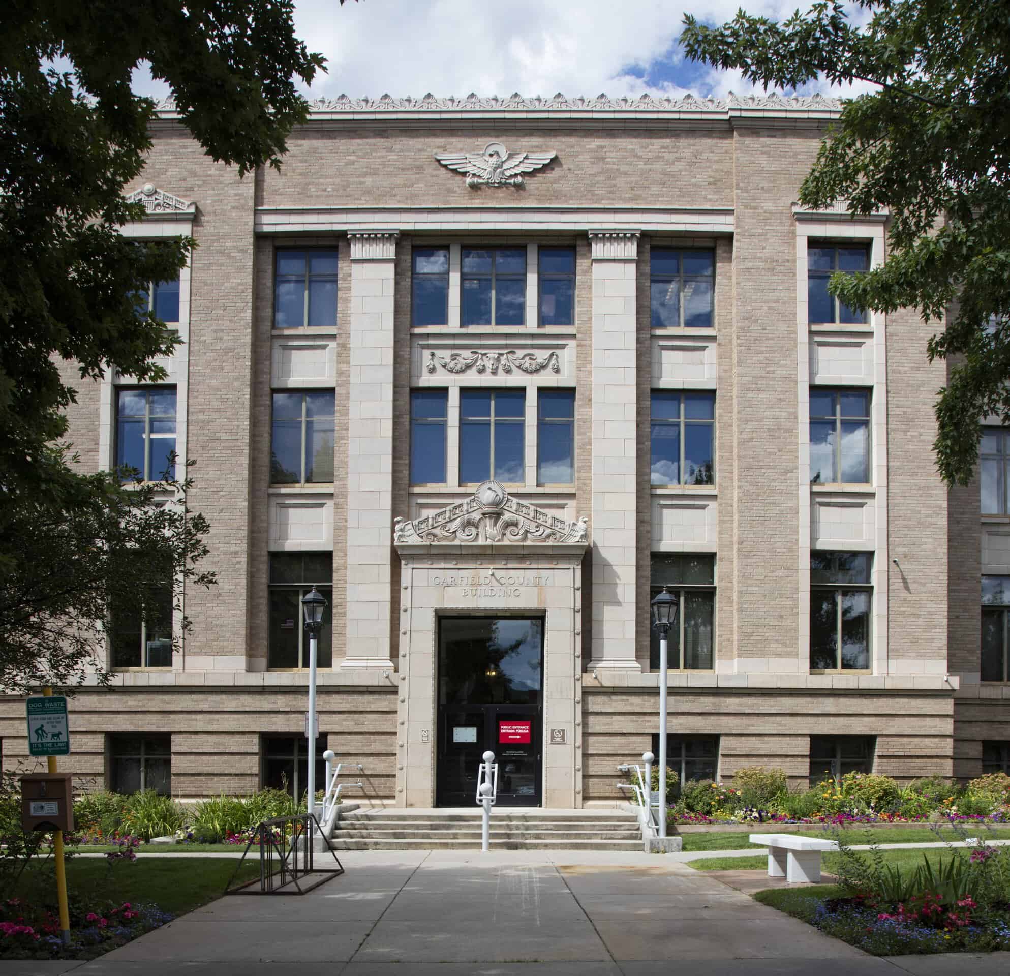 Garfield County Courthouse and county office building, Glenwood Springs, Colorado. Bundy escaped from the Garfield Count
