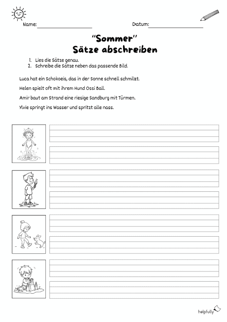 Sätze schreiben für den Deutschunterricht ausdrucken