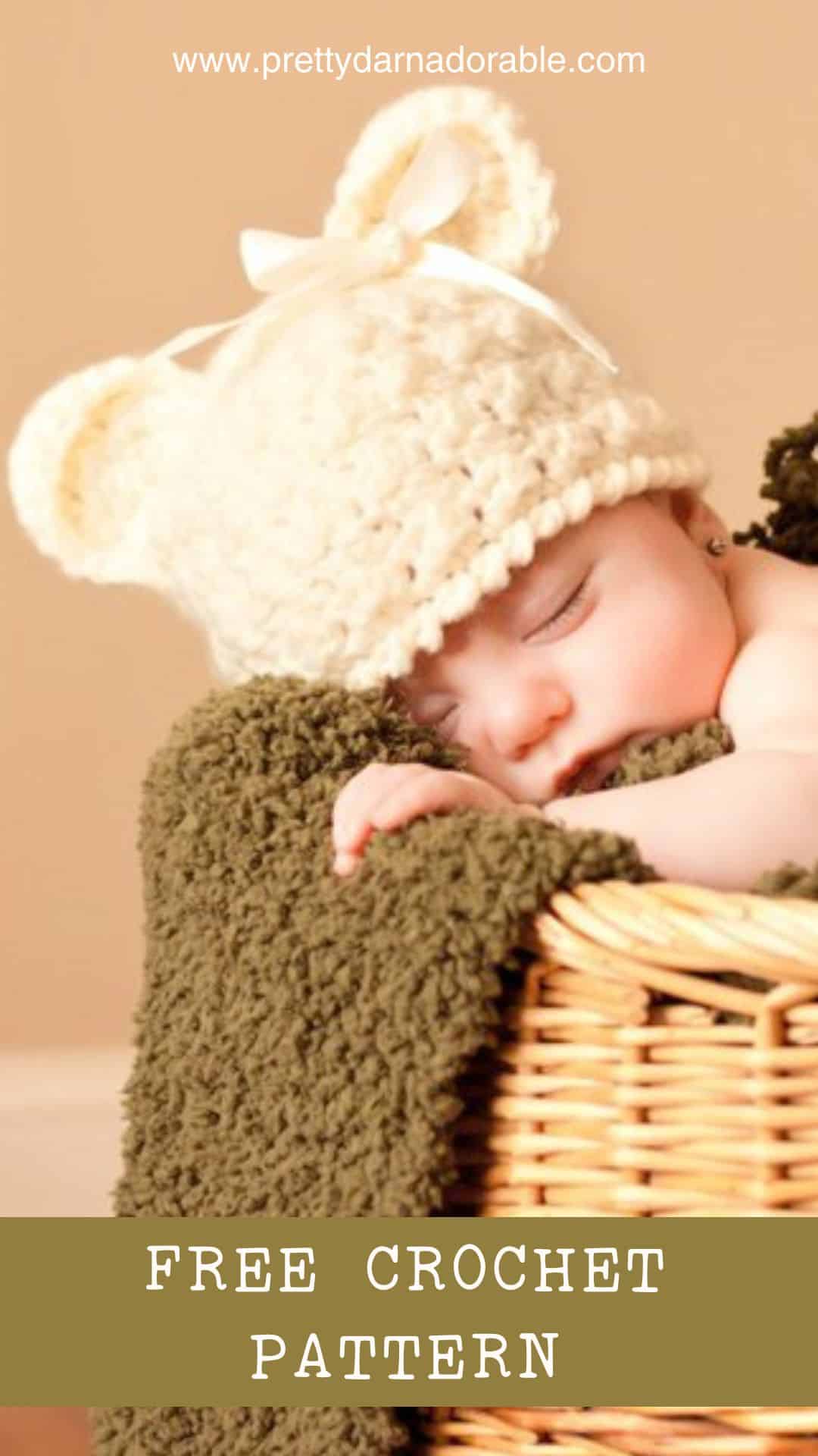 baby wearing a crochet bear hat with bow