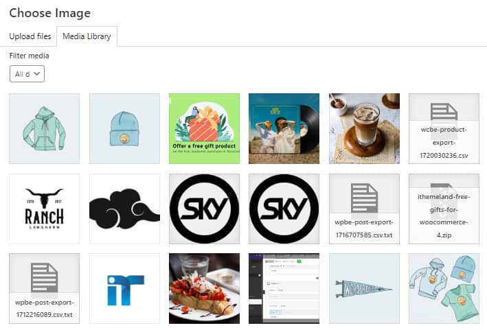 Select product image from media library