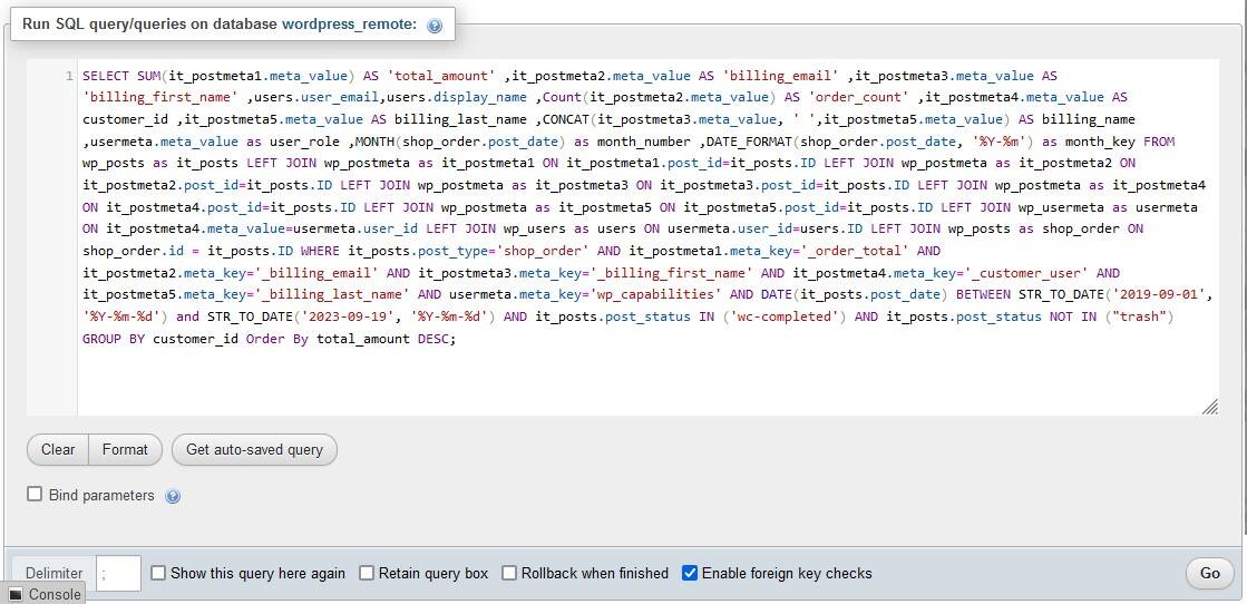 SQL code for get sale reports by user role in WooCommerce
