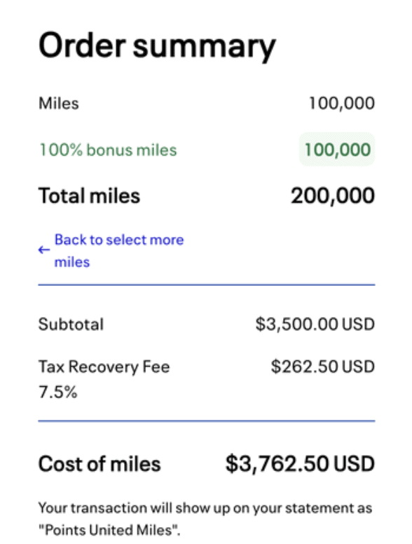 Buy United Miles: Maximizing Your MileagePlus Experience 6 An example of buying points with a 100% bonus offer