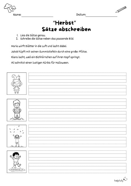Herbst-Sätze abschreiben für den Deutschunterricht ausdrucken