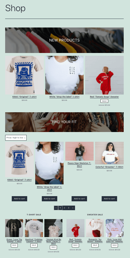 WooCommerce shop page blocks result