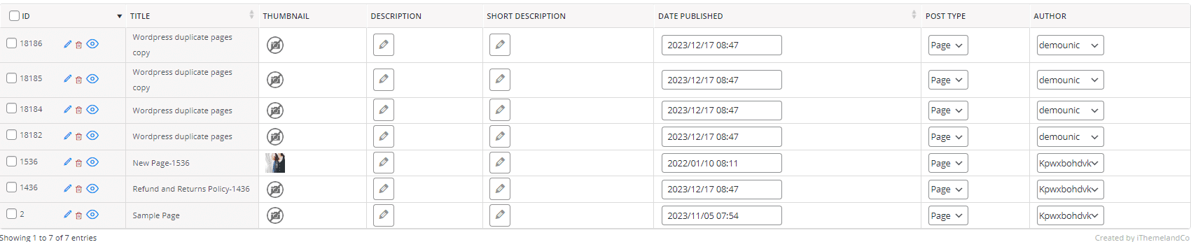 List of pages in WordPress posts bulk edit plugin