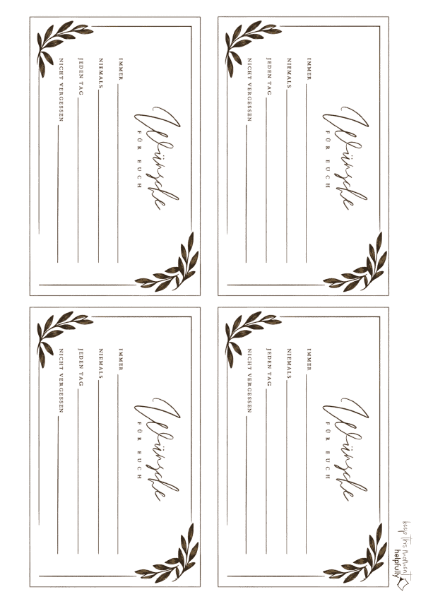 Hochzeits-Wunschkarten mit zeitlosem Floral-Design zum Ausdrucken