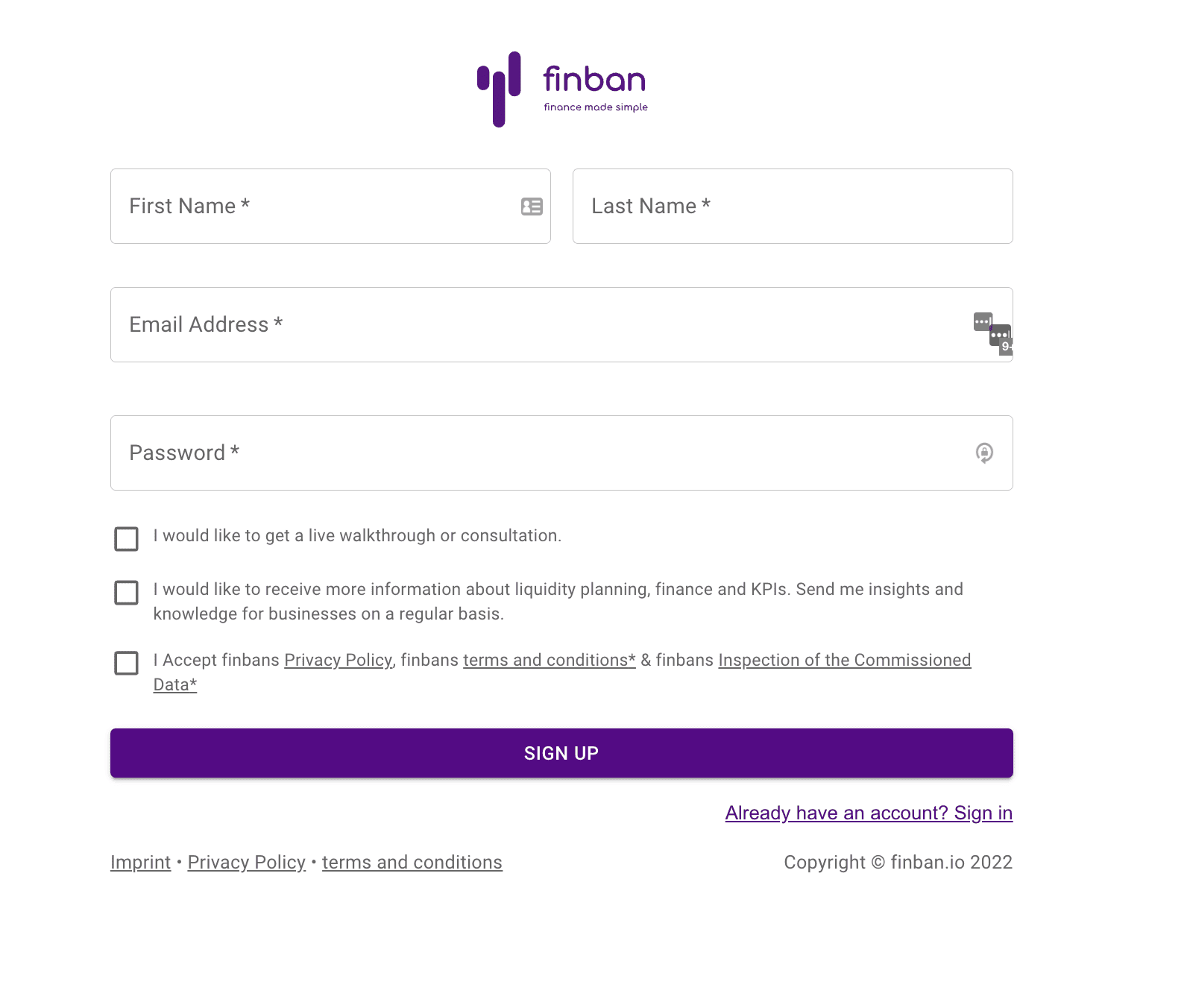 Bei finban registrieren