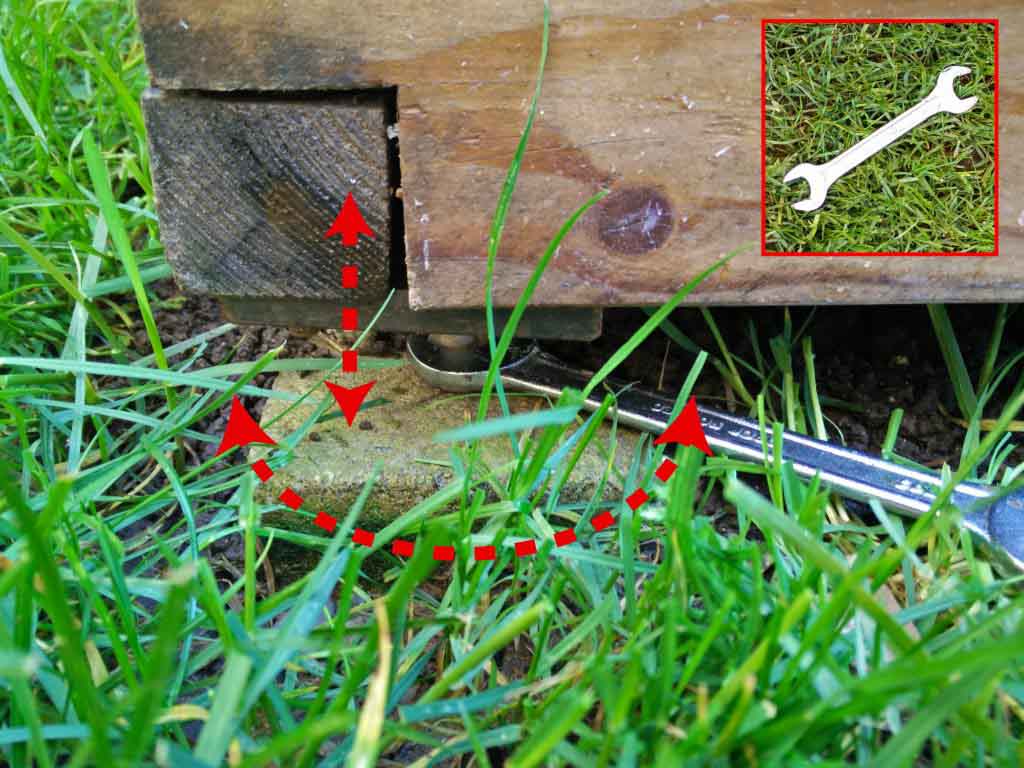 Zum Einstellen und Ausrichten des Hochbeetes sind Stellschrauben vorhanden