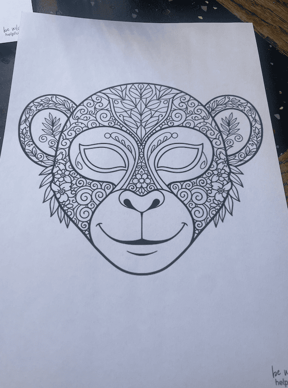 Mandala mit Affenkopf ausdrucken und mit der Malauszeit starten, toll für Kids und Erwachsene