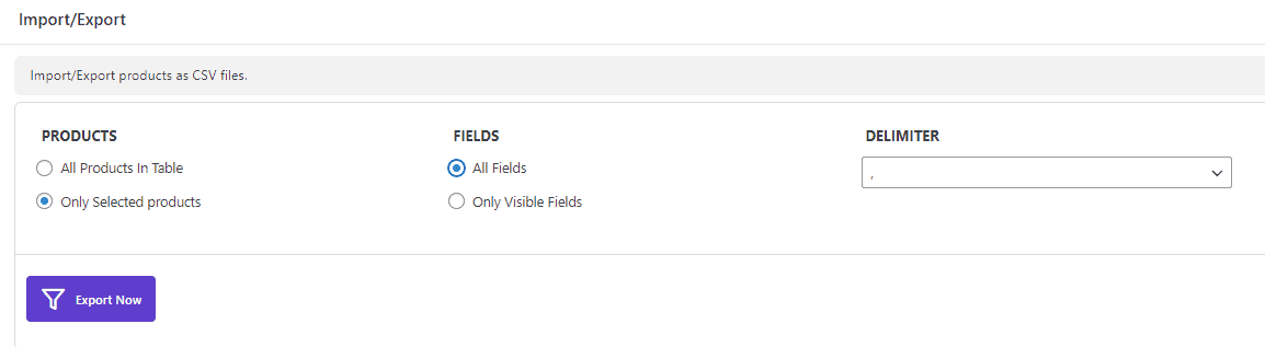 Export selected WooCommerce products with all fields in WooCommerce products bulk edit plugin