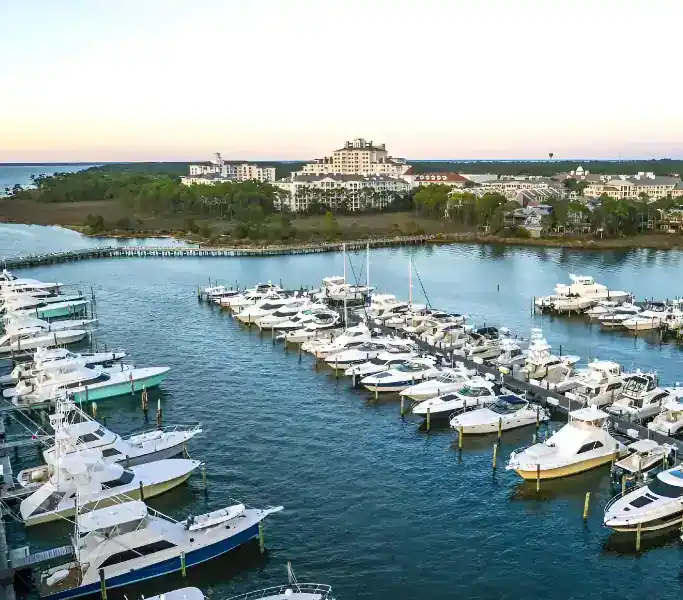 Aerial view of Baytowne Marina at the Sandestin Golf & Beach Resort