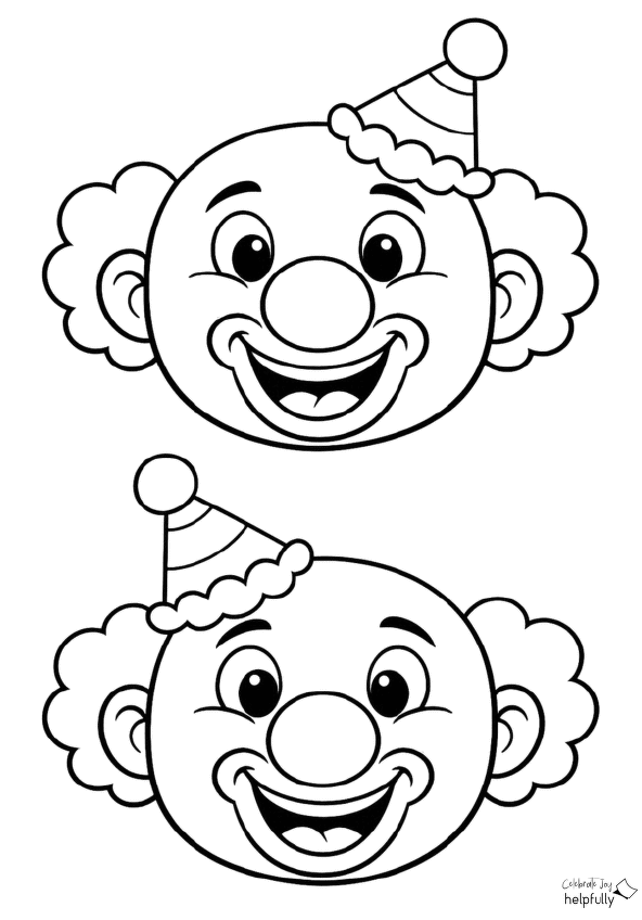 2 große Clowngesichter zum Ausdrucken, Malen und Basteln mit lustigem Clown