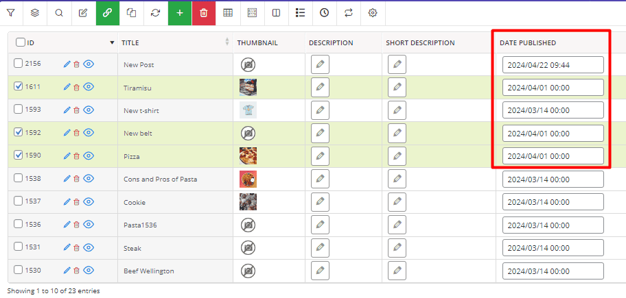 date published column result in WordPress posts bulk edit plugin
