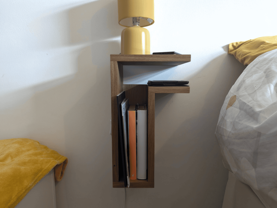 Solid Oak Floating Bedside Table, F-Shelf