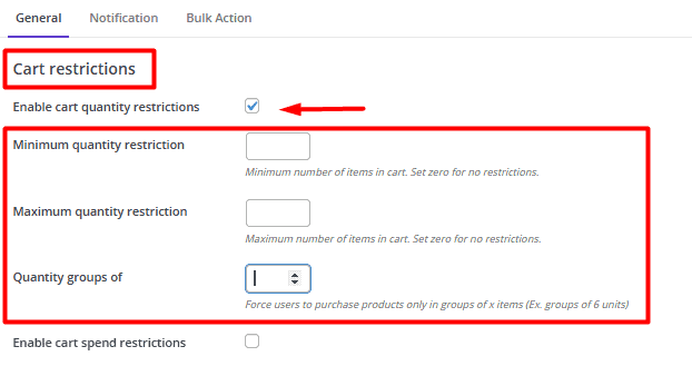 Enable cart quantity restriction