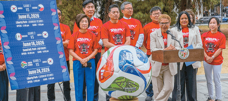 Los Angeles Mayor Karen Bass addresses concerns about immigration enforcement during the 2026 FIFA World Cup, saying ICE agents will not be present at Korean American street cheering events in Koreatown.