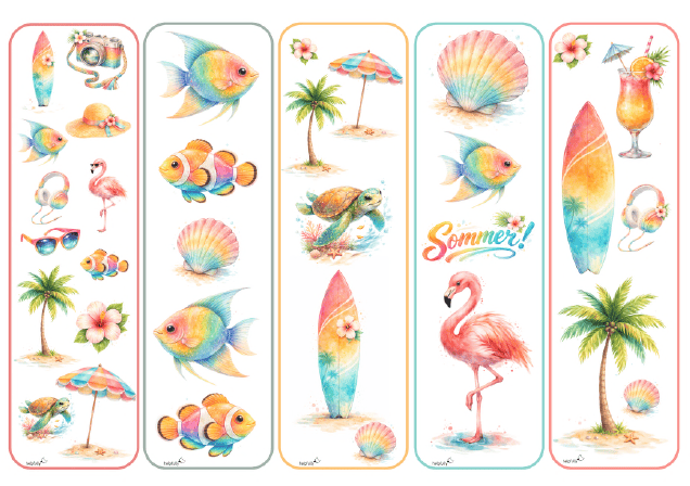 Lesezeichen für Erwachsene und Kinder mit Sommermotiven zum Ausdrucken
